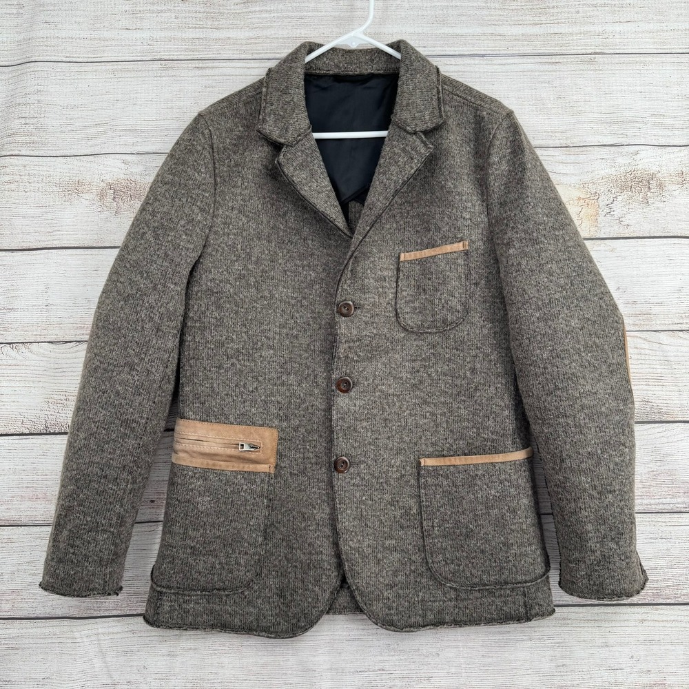 Biella Collezioni Blazer Mens M/41 Brown Wool Blend Elbow Patches Made in Italy